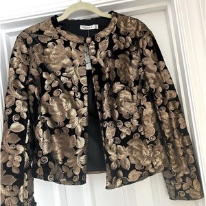 Adore black, velvet with gold sequin lined jacket. Size large.